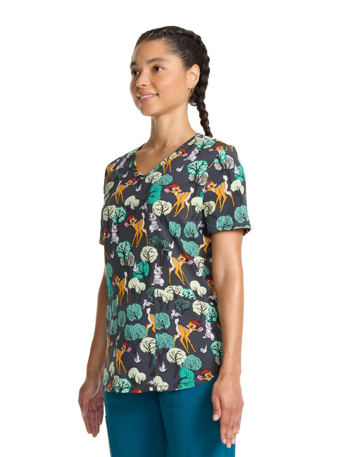Scrubstar Women's Disney Forest Royalty V-Neck Print Scrub Top