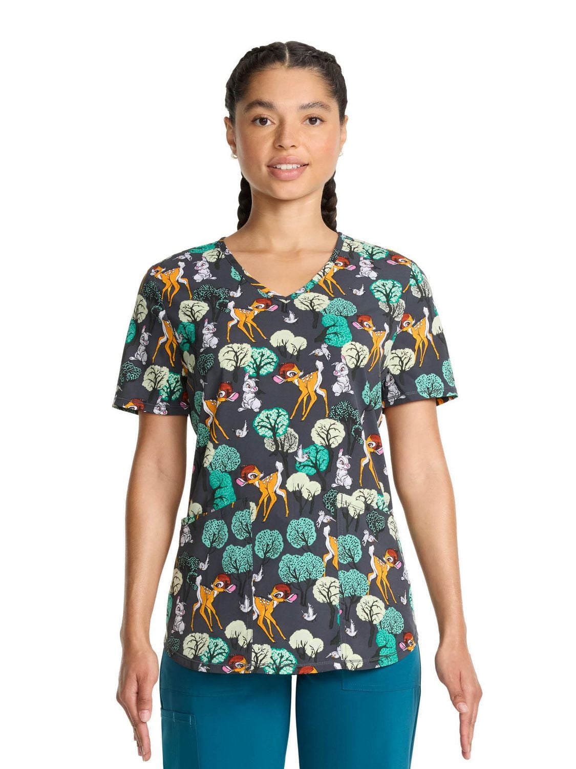 Scrubstar Women's Disney Forest Royalty V-Neck Print Scrub Top