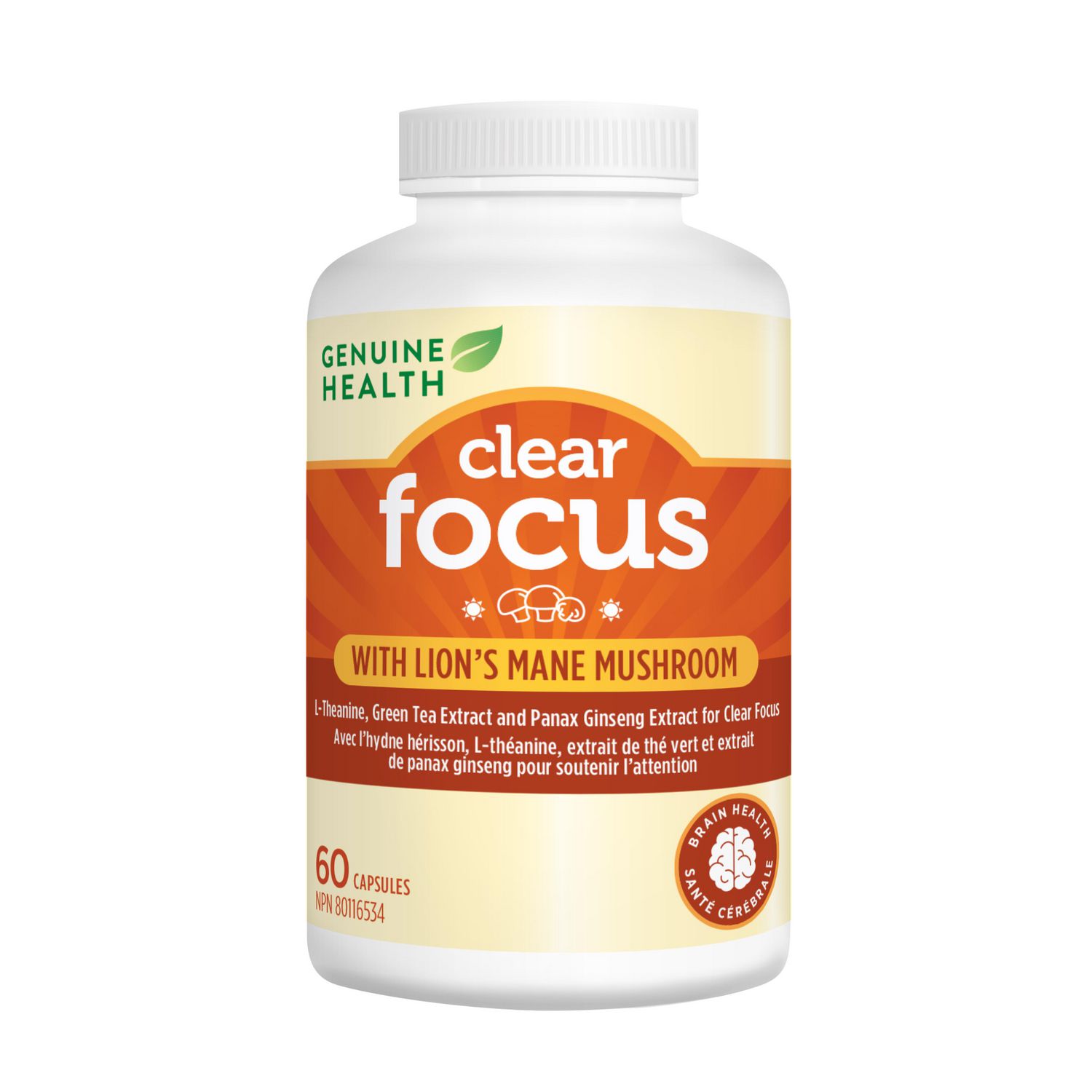 Genuine Health Clear Focus with Organic Lion’s Mane Mushroom, 60 capsules