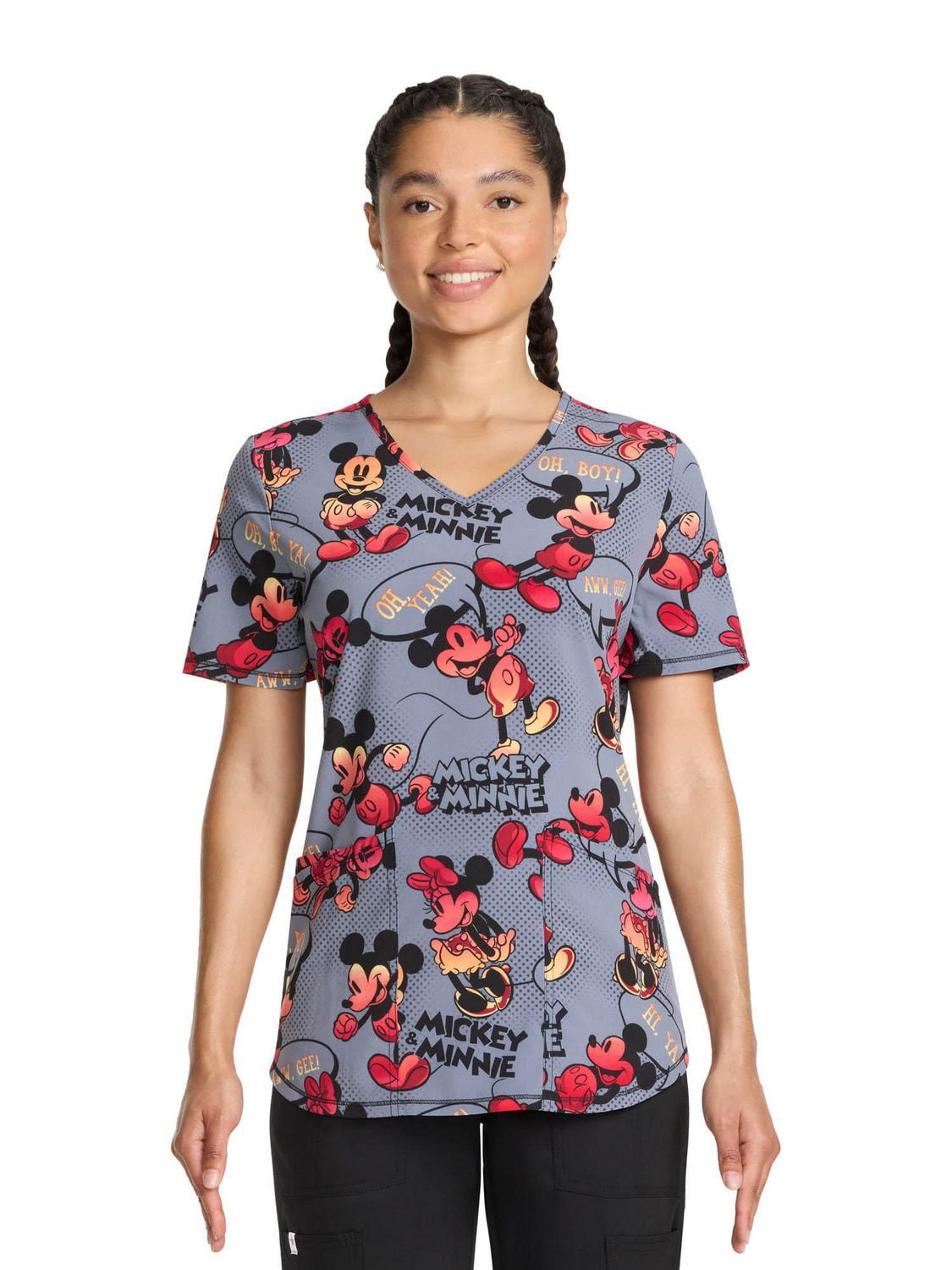 Scrubstar Women's Disney Aww Gee V-Neck Print Scrub Top