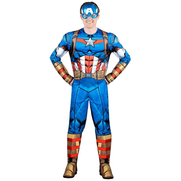 Marvel Adult Captain America Costume Padded Jumpsuit And 3d Plastic Mask Walmartca