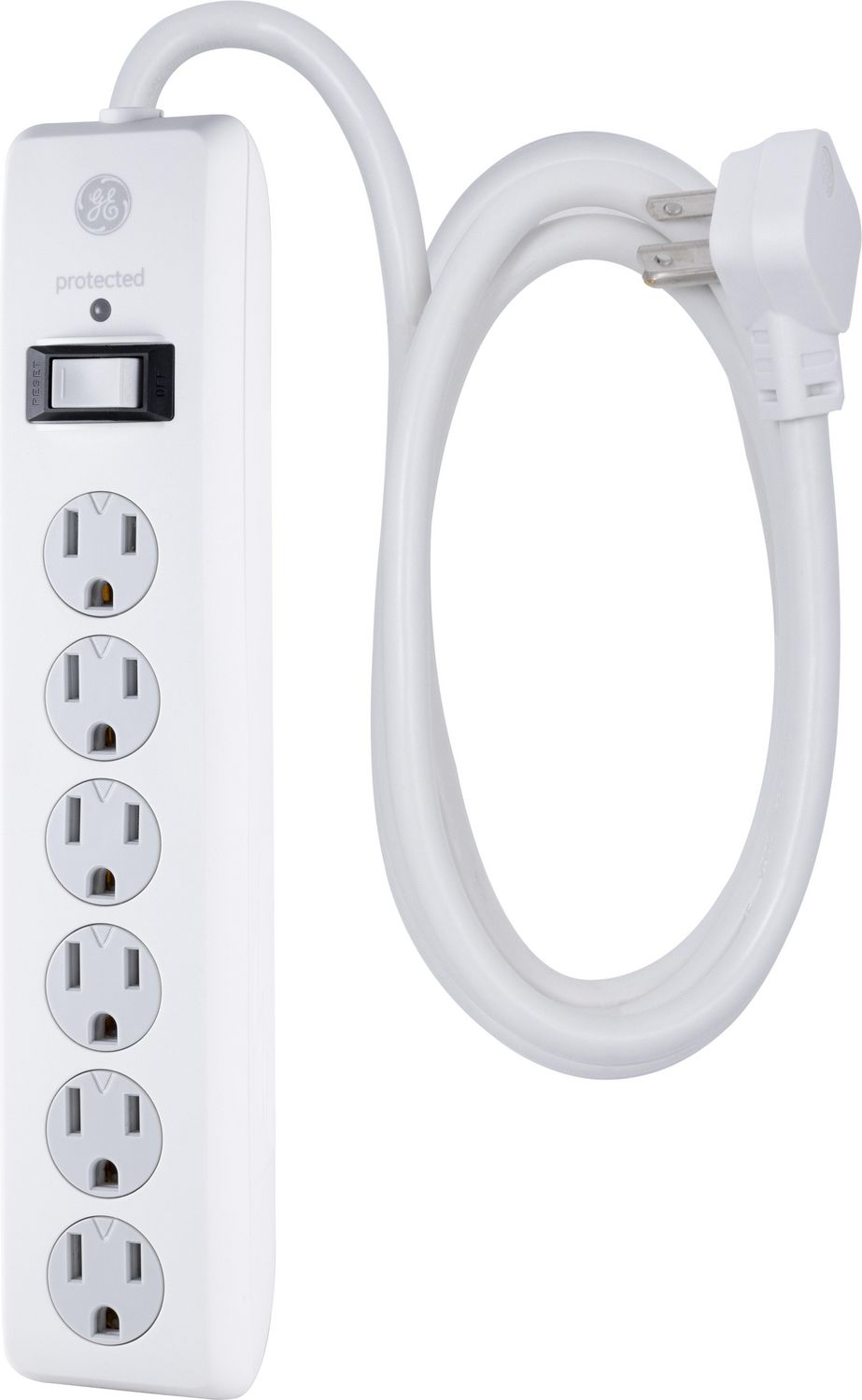 GE 6-Outlet Surge Protector Extension Cord, Pro Series, 8ft., White, 46274  