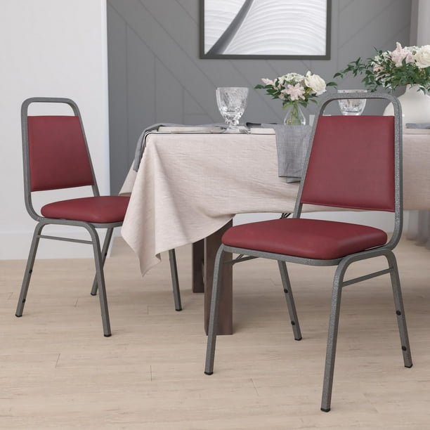 Flash Furniture 4 Pack HERCULES Series Trapezoidal Back Stacking Banquet  Chair in Burgundy Vinyl - Silver Vein Frame