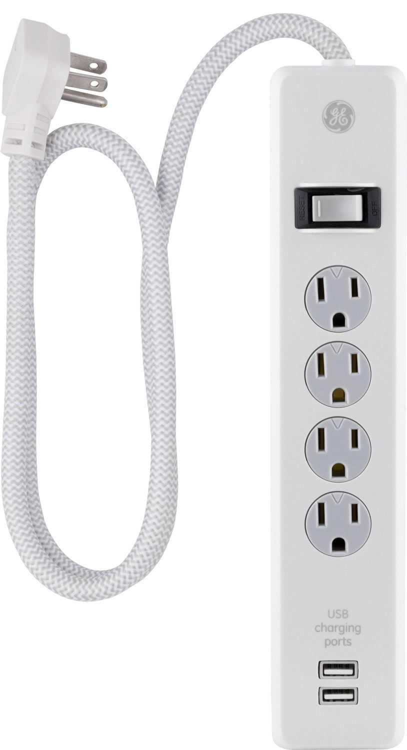GE 4Outlet 2USB Surge Protector Extension Cord, 800J, 2.1A 46283