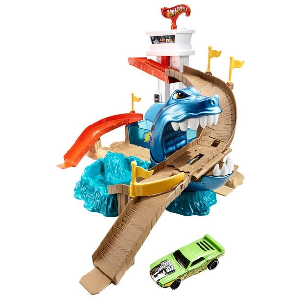 Hot Wheels Color Shifters – Coffret de jeu Alerte au requin et 17 voitures  