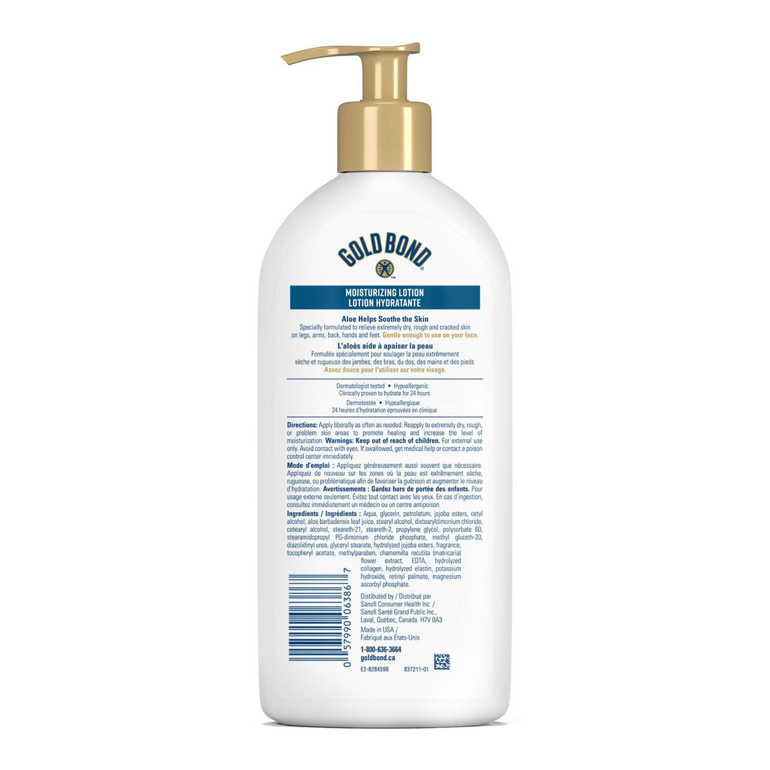 Lotion hydratante Gold Bond Healing, Flacon à pompe de 400ml, Lotion de soin pour le corps avec aloès pour apaiser et hydrater la peaux extrêmement sèche et rugueuse 400 ML