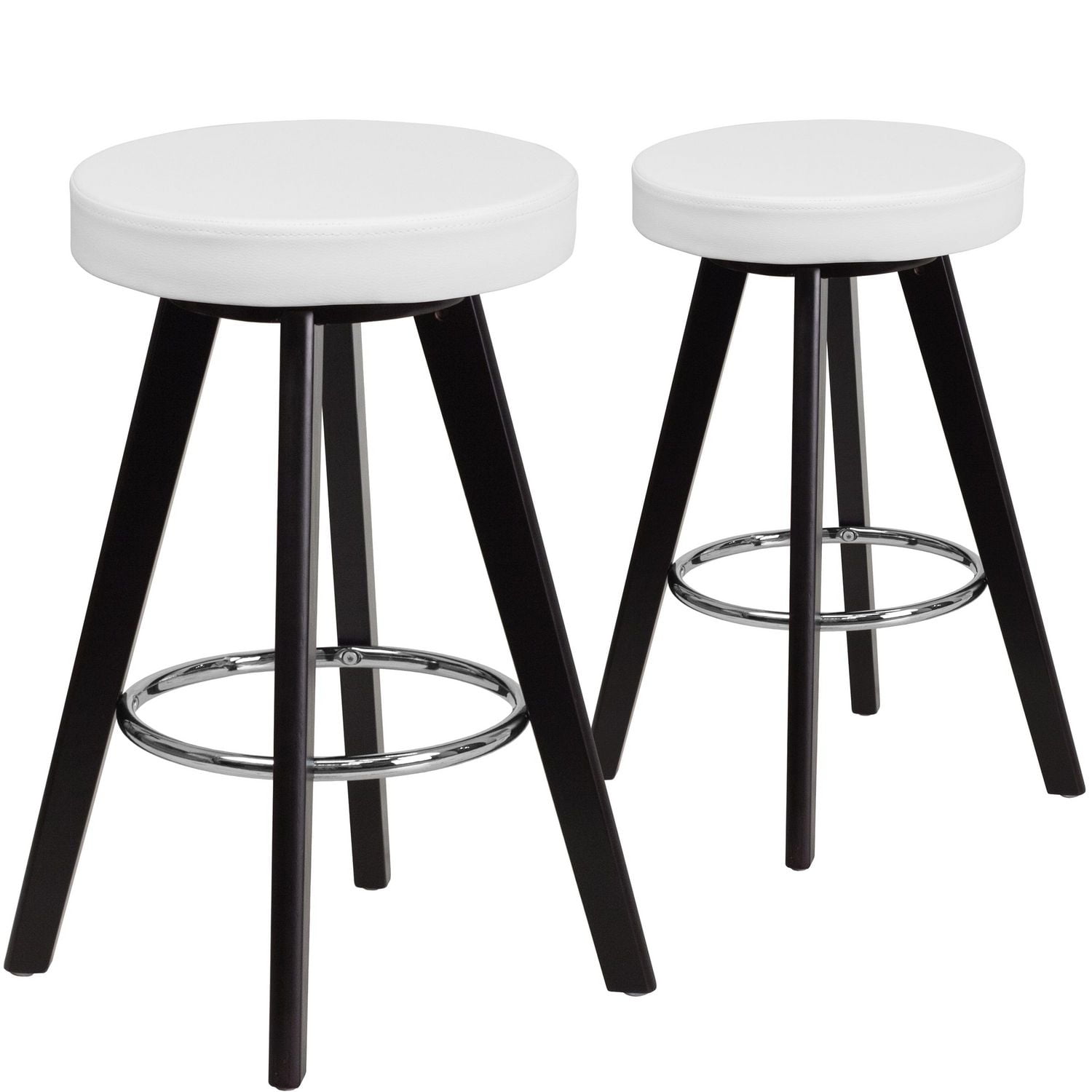 2 Pk. Trenton Series 24 High Contemporary Cappuccino Wood Counter Height Stool with White Vinyl Seat Walmart