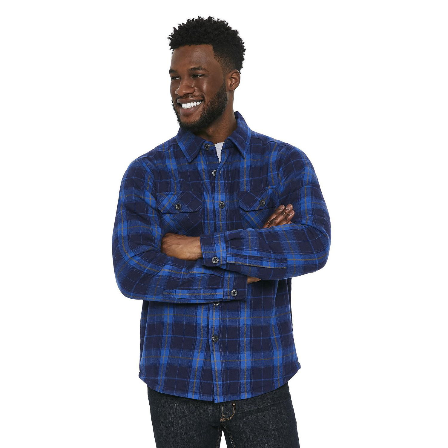 Mens sherpa lined on sale flannel shirt jacket