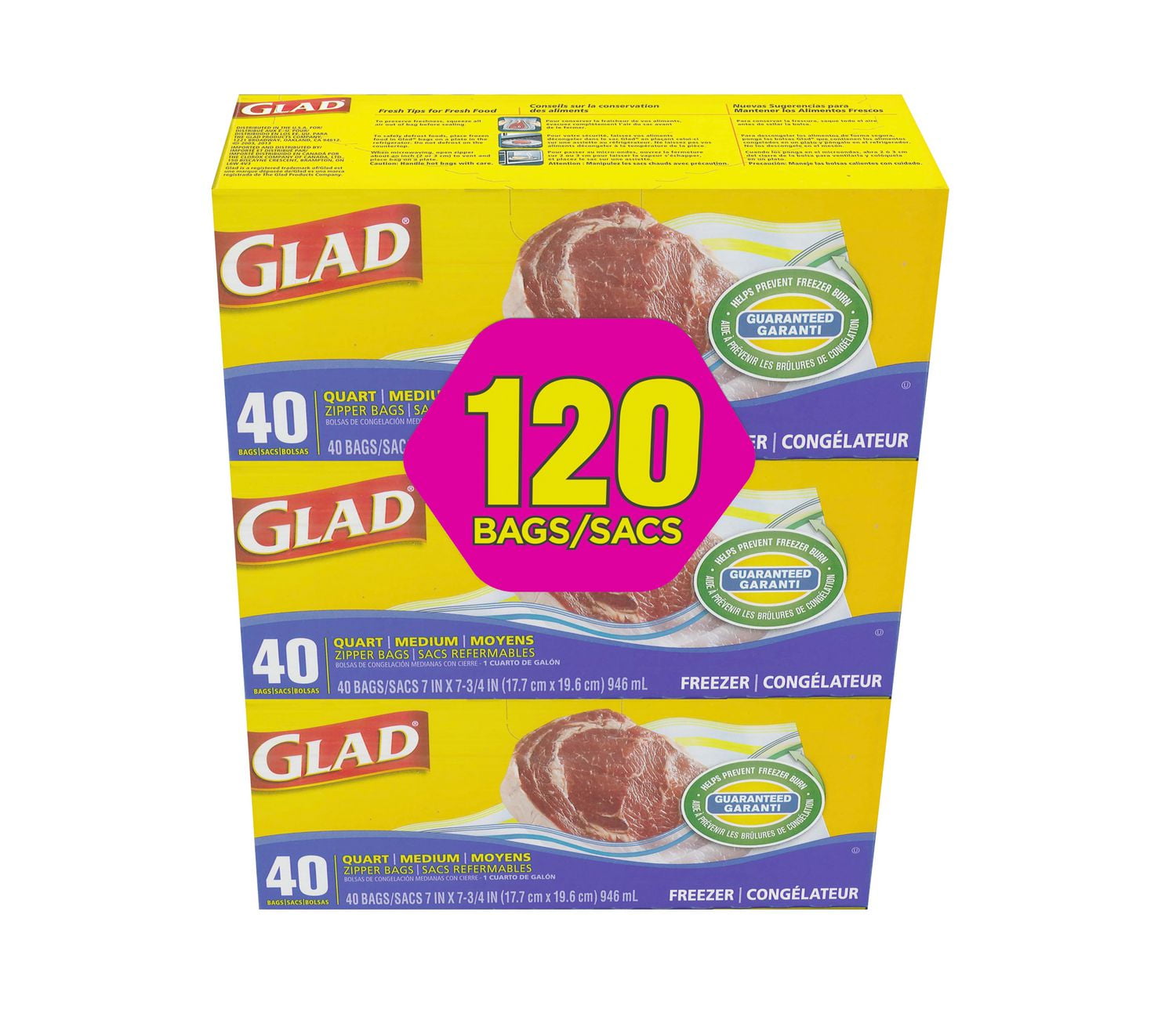 Glad Freezer Zipper Medium Bags, 3x40 Bags Walmart Canada