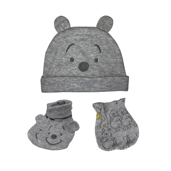 Disney Winnie The Pooh Organic Cotton Cap, Mittens, and Booties, 5-Piece Set