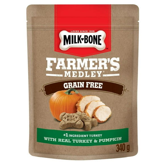 Milk-Bone Farmer's Medley Grain Free Real Turkey & Pumpkin Crunchy Dog Treats, 340g