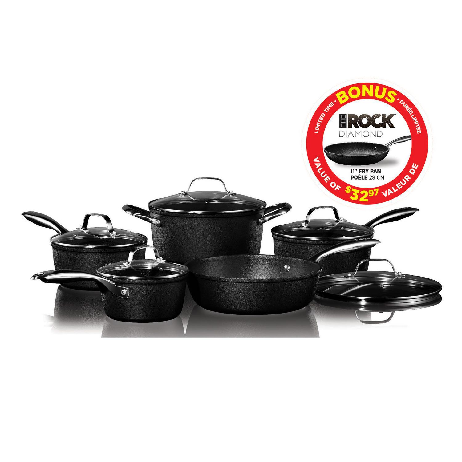 Starfrit THE ROCK Diamond 10pc Cookware Set + Bonus 11" Frypan (limited