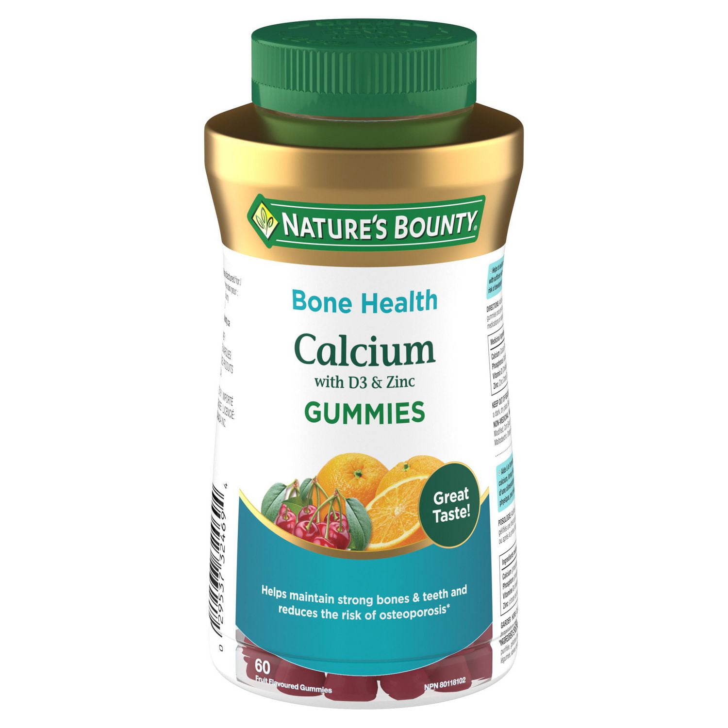 NATURE'S BOUNTY Calcium With D3 & Zinc, Helps Absorption Of Calcium & Phosphorus, May Help to Reduce Osteoporosis Risk, Aids Development Of Bones & Teeth, Helps to Support Immune Function, Gummies 60.0 count, 60 pc