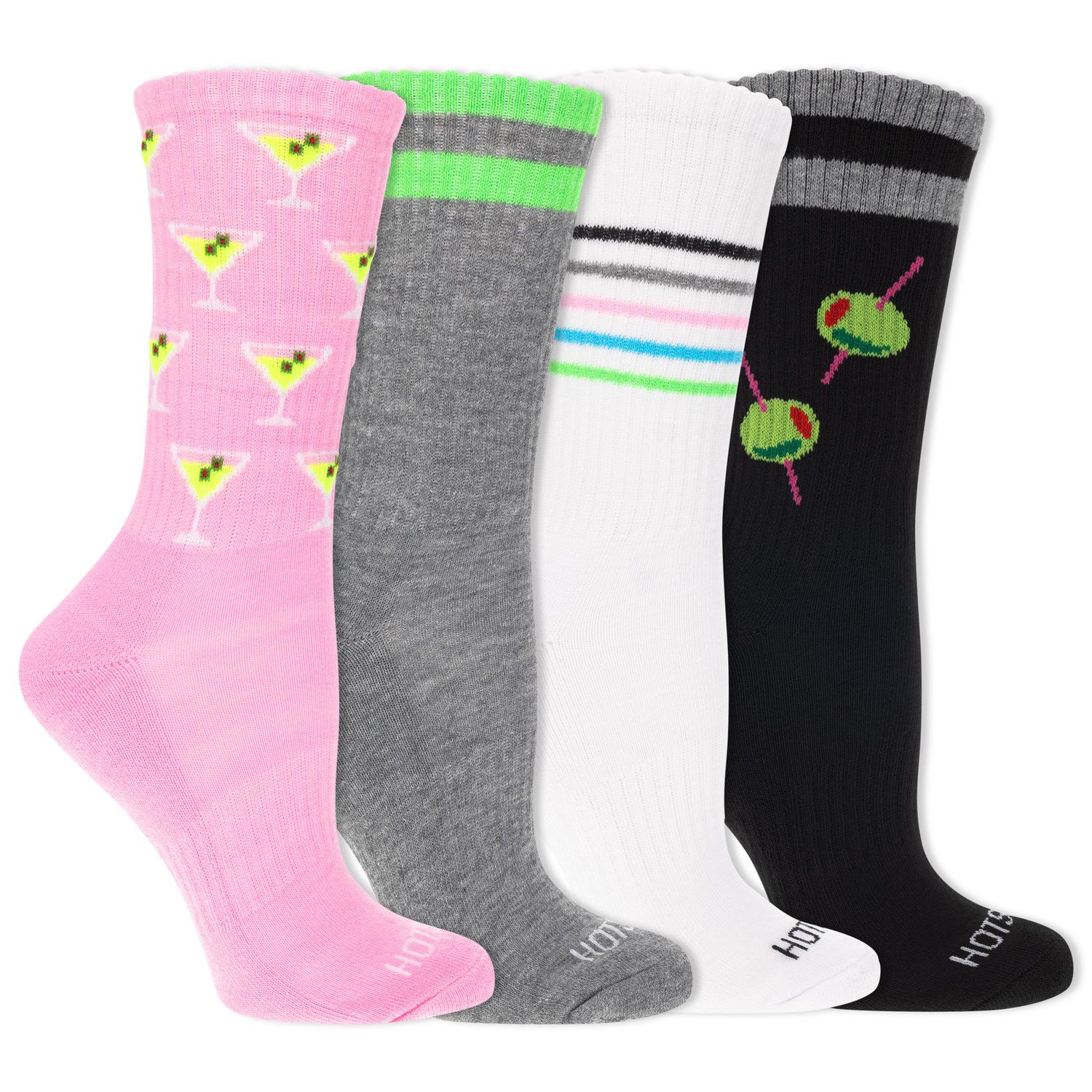 HOTSOX Women's Cushioned 4 Pair Fashion Crew Sock Size 4-10