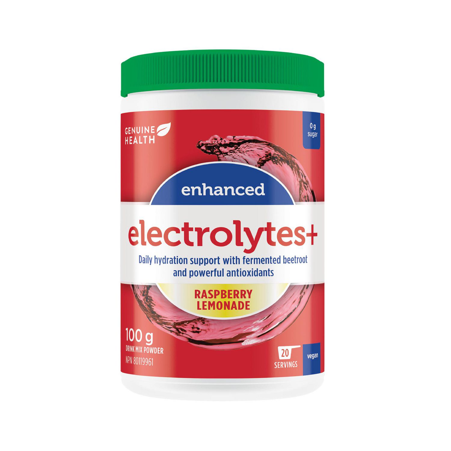 Genuine Health enhanced electrolytes+ raspberry lemonade, 20 servings