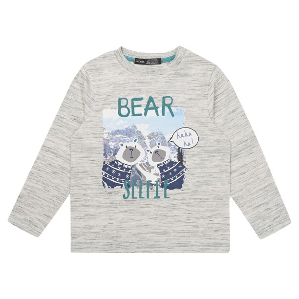 T-shirt à manches longues avec imprimé « Bear Selfie » George British Design pour bambins