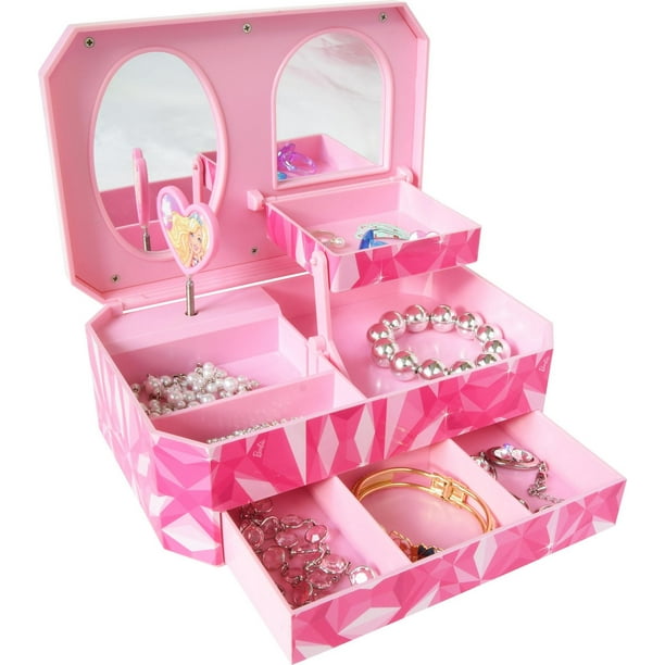 Coffre à bijoux Barbie pour filles avec tiroir 