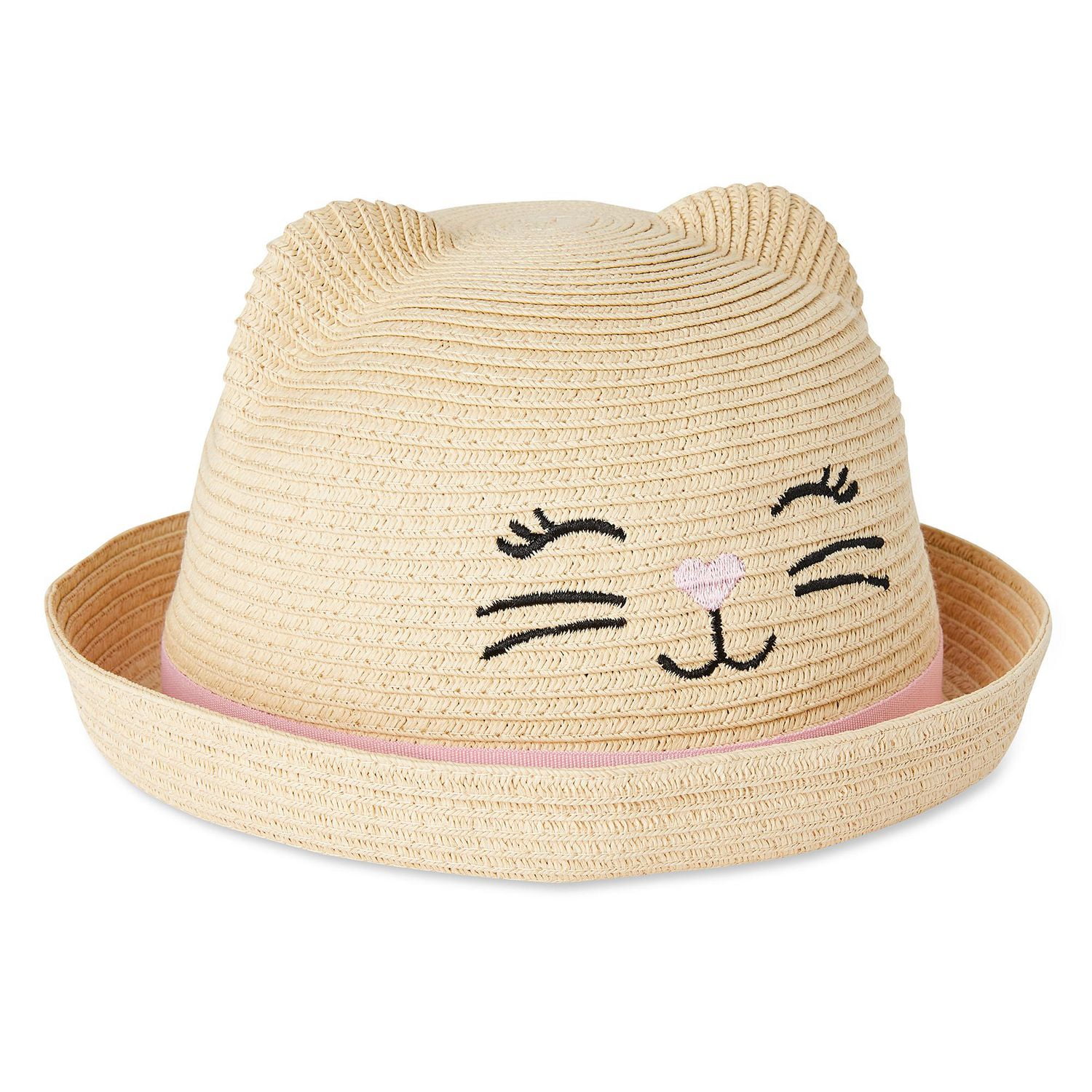 George Toddler Girls' Straw Sun Hat with Embroidered Kitty Graphic