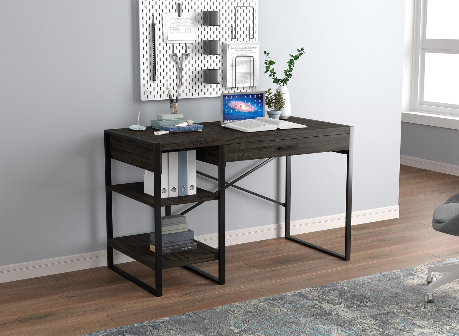 Safdie & Co. Computer Writing Desk 47.65in Long Dark Grey with 1 Drawer ...