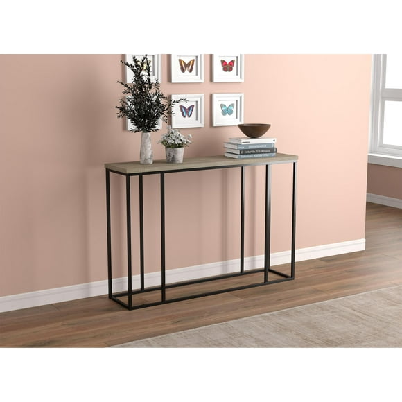 Safdie & Co. Entryway Console Sofa Couch Accent Table 47in L Dark Taupe with Black Metal for Living Room