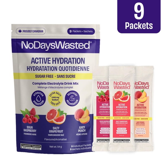 No Days Wasted Active Hydration Sugar-Free Electrolyte Drink Mix Variety Pack – Hydration Powder Packets with Pink Himalayan Salt – 9 Sticks