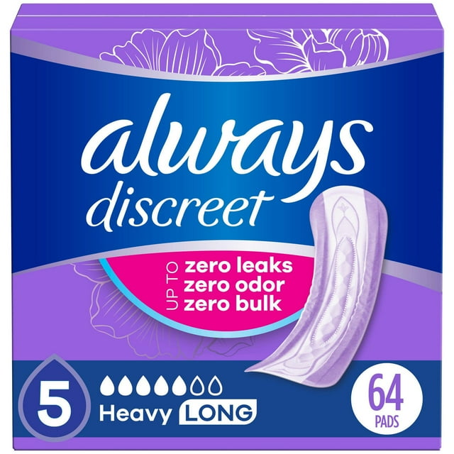 Always Discreet Adult Incontinence Pads for Women, Heavy Absorbency, Long Length, Postpartum Pads