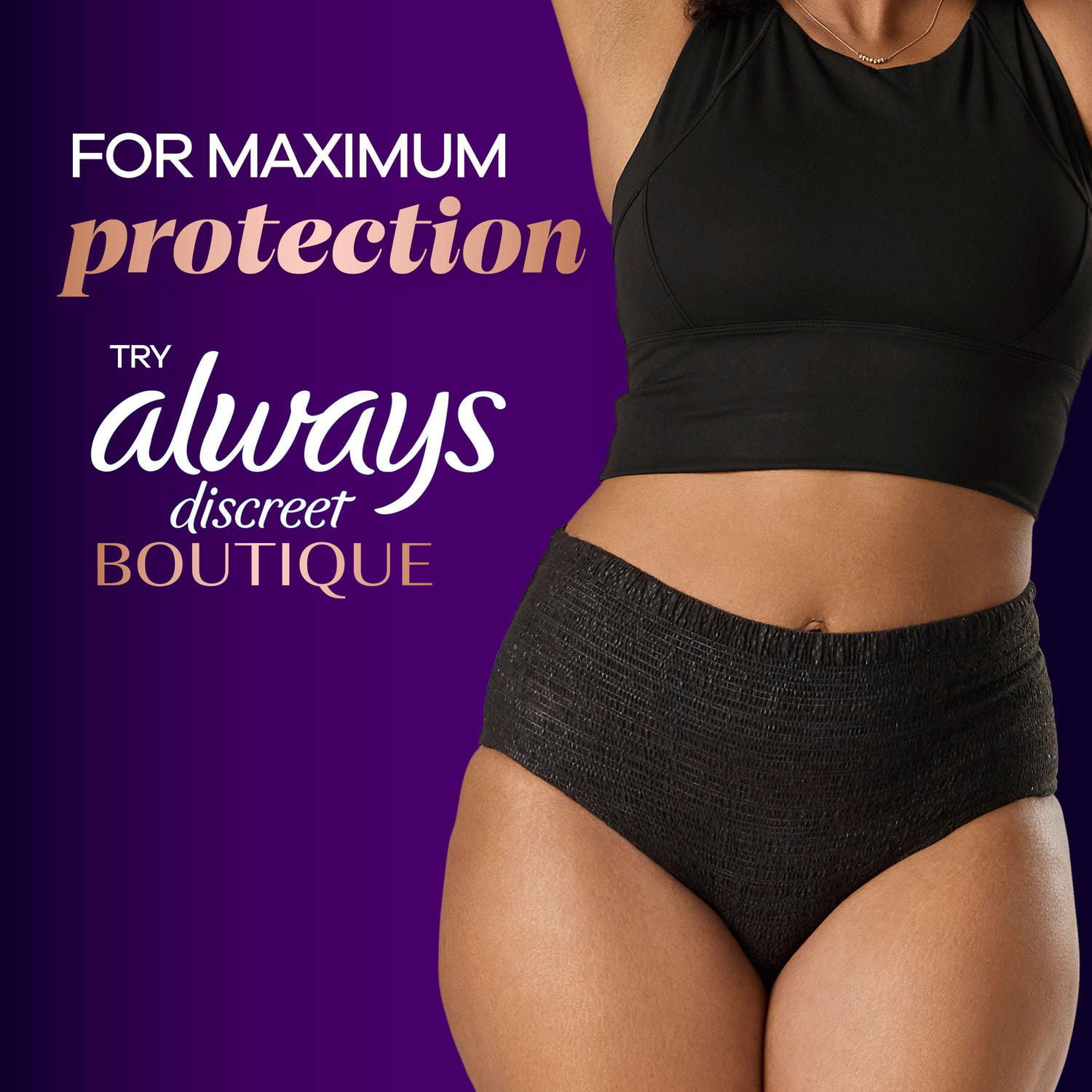 Serviettes d’incontinence et de post-partum Always Discreet, longues, degré d’absorption abondant, pour femmes, 64serviettes 64CT