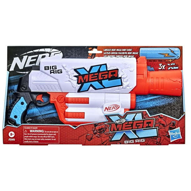 Nerf Mega XL, blaster Big Rig, 3 fléchettes sifflantes Nerf Mega XL,  fléchettes Nerf Mega les plus grosses, rangement de fléchettes