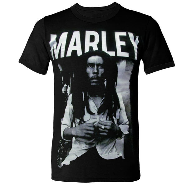 T-shirt sous licence à manches courtes à éraflures « Bob Marley Black and White » pour hommes