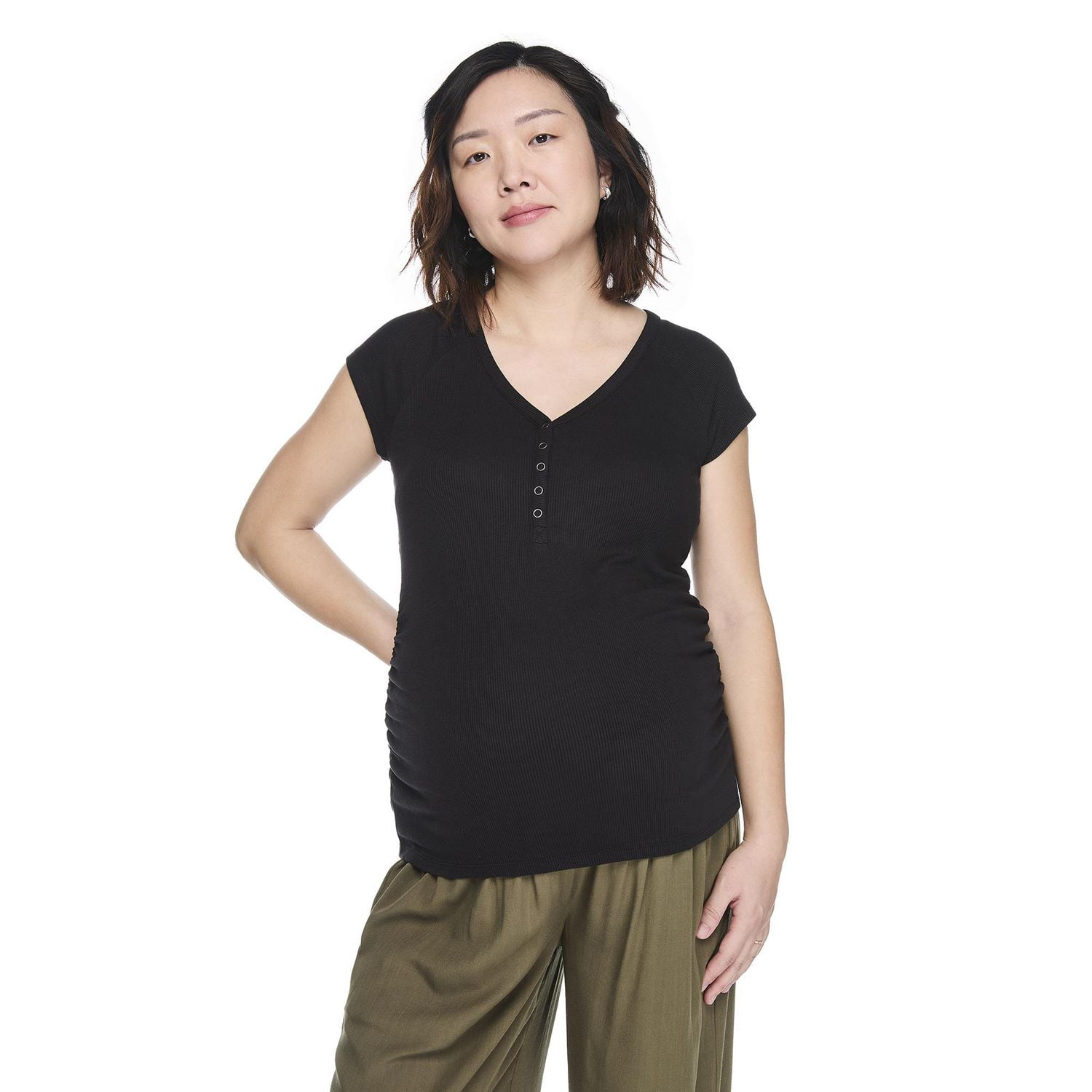 Paisley Sky Maternity Short-Sleeve Snap Nursing Henley Top