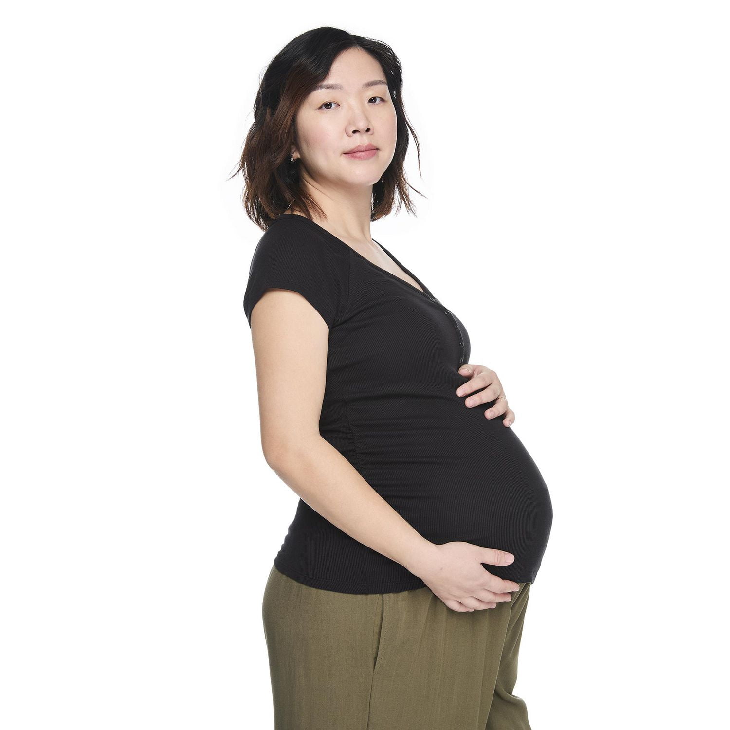 Paisley Sky Maternity Short-Sleeve Snap Nursing Henley Top