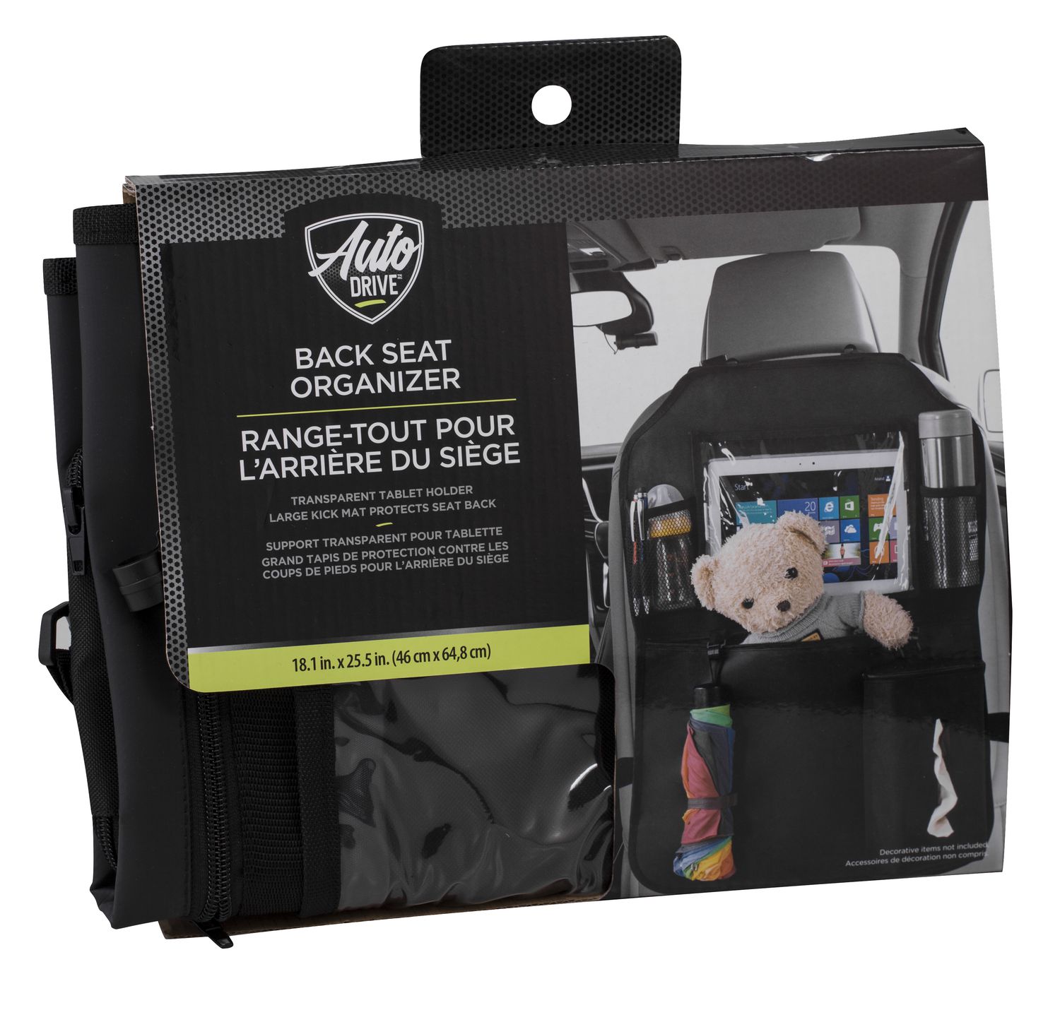 AUTO DRIVE Backseat Organizer with Kick Mat and Tablet Holder Tissue holder  Included, 18.1 in. W x 25.5 in. H