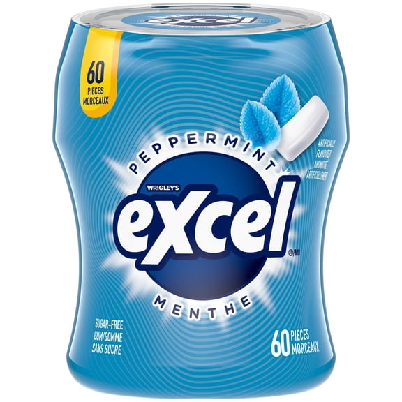 EXCEL, Peppermint Flavoured Sugar Free Chewing Gum, 60 Pieces, 1Bottle