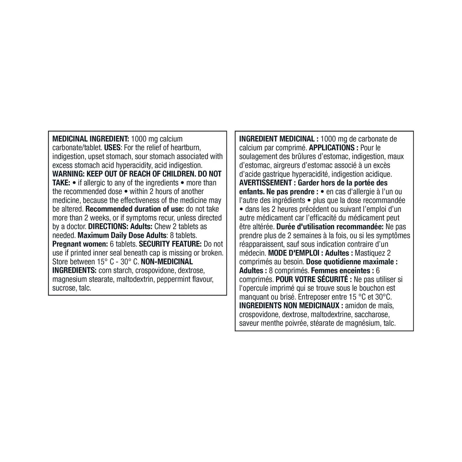 Antiacide comprimés de carbonate de calcium ultra fort Equate 72 comprimés croquant