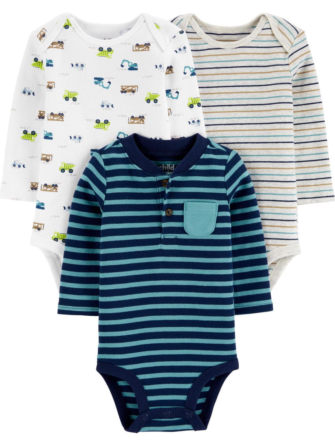 Child of Mine made by Carter's 3Pack Boys LongSleeve Bodysuits Blue