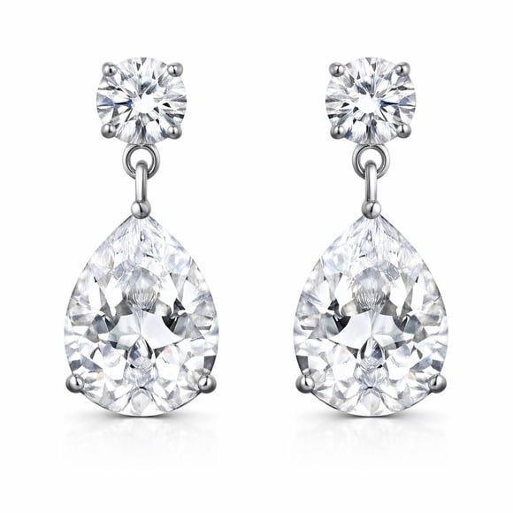 Luxury Designs Sterling Silver Cubic Zirconia Pear Drop Earrings