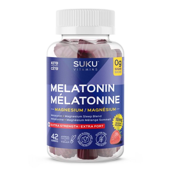 SUKU Vitamins - Gélifiés Mélatonine Magnésium - Mélatonine à forte dose + magnésium pour favoriser un sommeil réparateur, 60 gommes