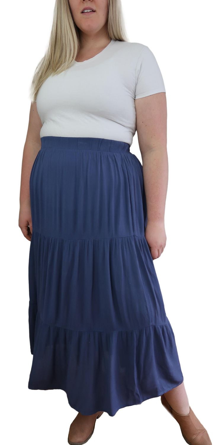 Time Square Women's Plus Size Tiered Crinkle Skirt
