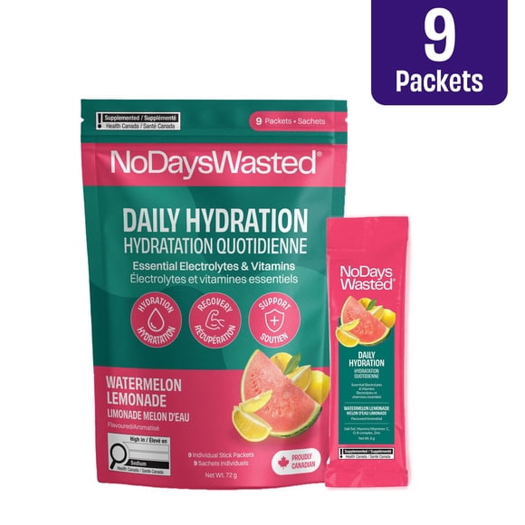 No Days Wasted Mélange d’électrolytes pour hydratation quotidienne – Limonade Melon D'eau – Sachets de poudre d’hydratation avec vitamines