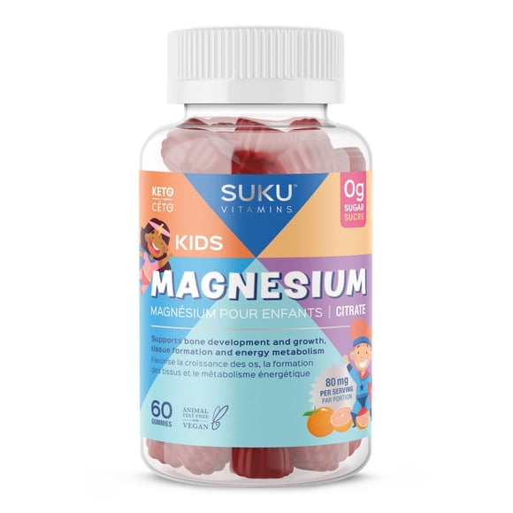 SUKU Vitamins Sugar-Free Kids Magnesium Citrate Gummies | 80mg Magnesium Gummy | For Calmness, Muscle, Heart Health & Tissue Development | Supports Bone Strength | Natural Ingredients | Vegan, Non-GMO | 60 Count