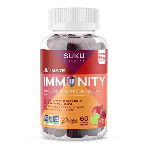 Suku Vitamins - Ultimate Immunity Elderberry Gummies for Immune Support, Immunity Vitamins with Echinacea and Propolis, Sugar-and-Gluten-Free Non-Gmo Gummy Vitamins, 60 Count