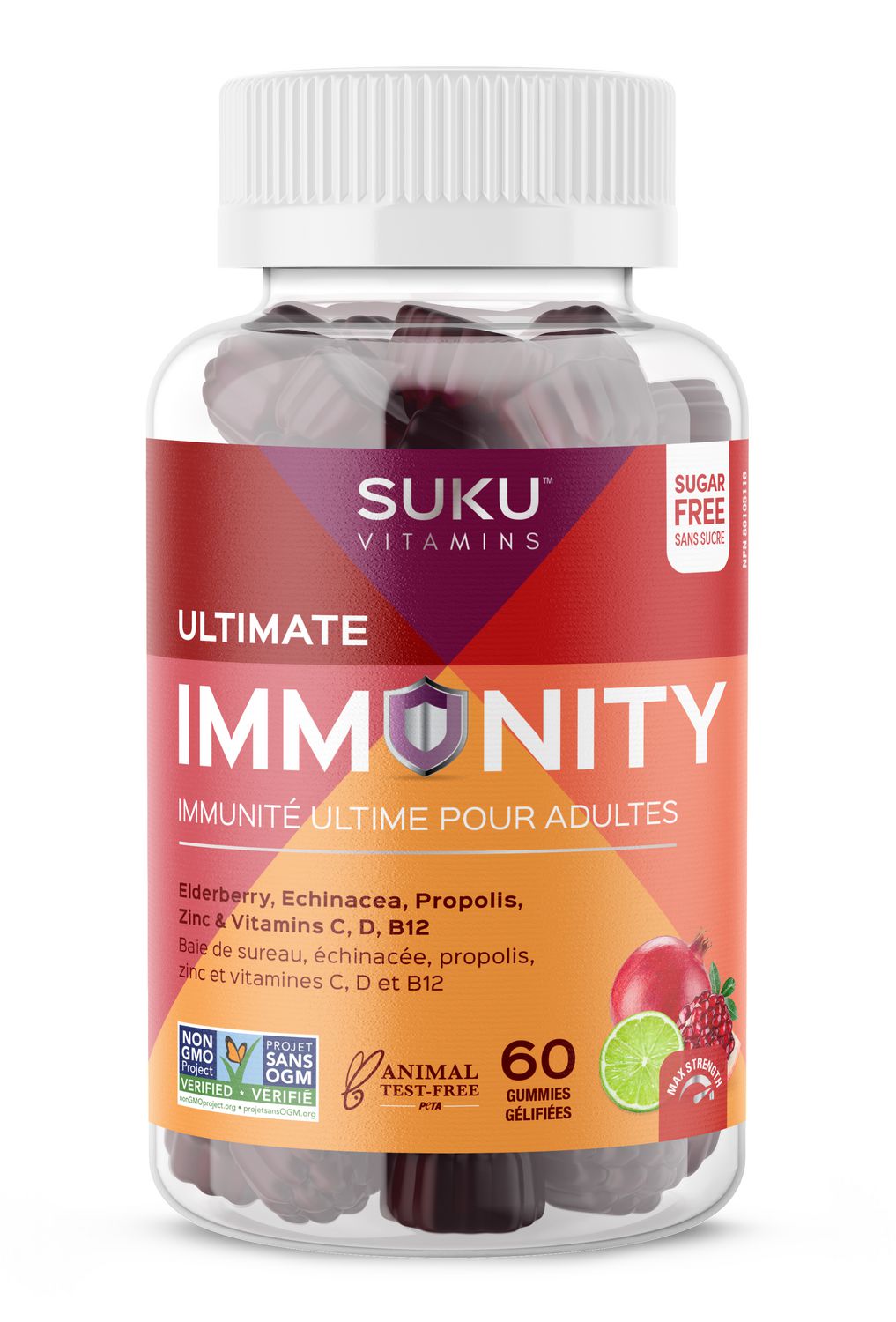 Suku Vitamins - Ultimate Immunity Elderberry Gummies for Immune Support, Immunity Vitamins with Echinacea and Propolis, Sugar-and-Gluten-Free Non-Gmo Gummy Vitamins, 60 Count