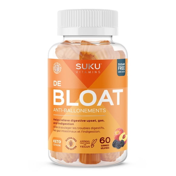 SUKU Vitamins - Debloat Digestive Gummies for Gut Health, Gas Relief, Infused with Ginger, Chamomile and Sweet Fennel, Gluten-Free and Keto Gummy Vitamins, 60 Count