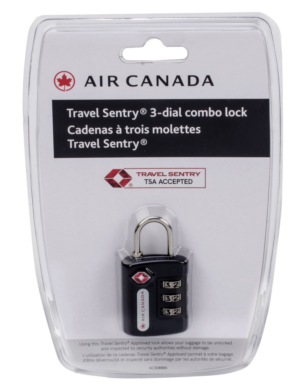 Cadenas à trois molettes Travel Sentry de Air Canada 