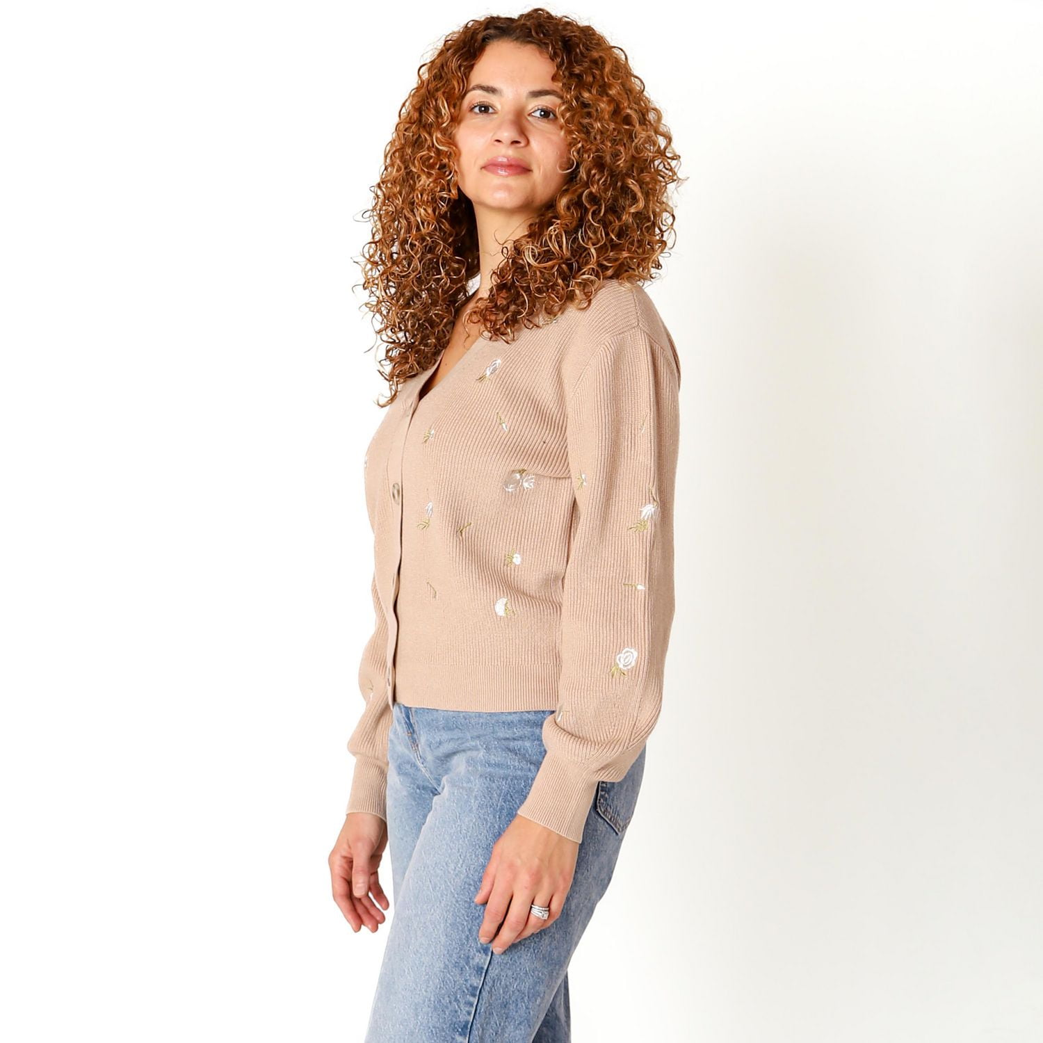 Devoted Knit Button-Up Cardigan with Floral Details