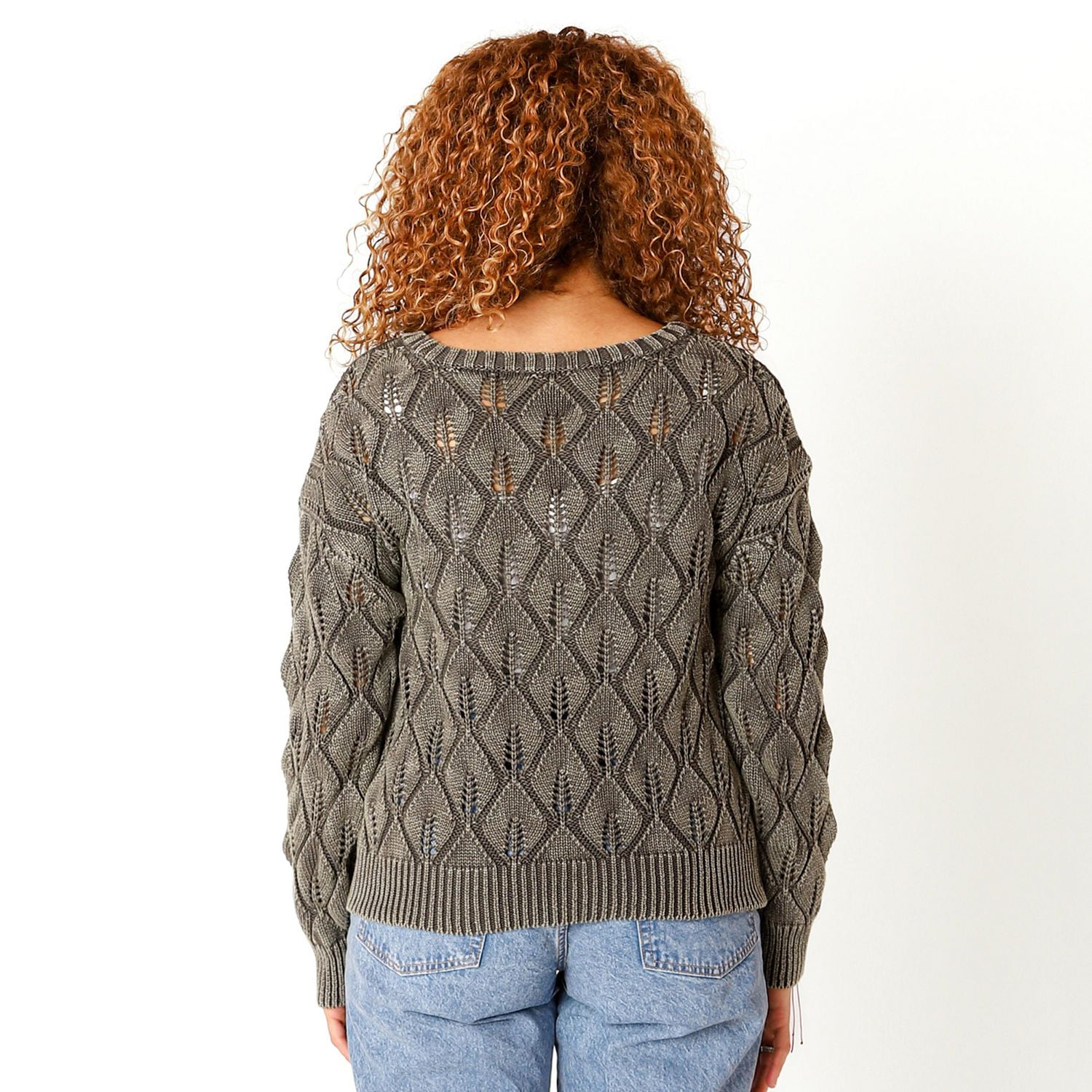 Devoted Pointelle Sweater with ribbed hem and cuffs,