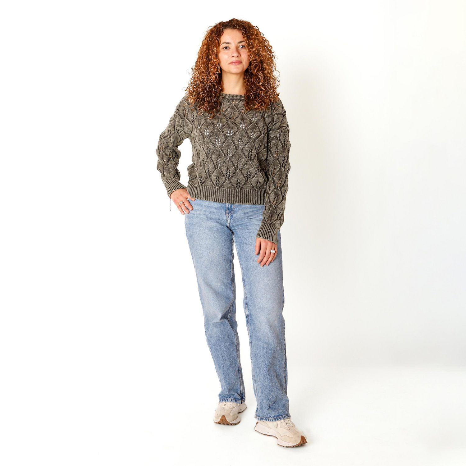 Devoted Pointelle Sweater with ribbed hem and cuffs,