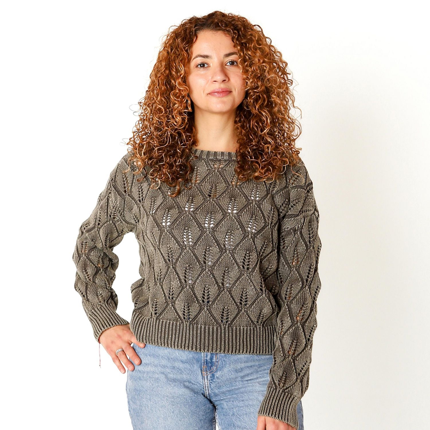 Devoted Pointelle Sweater with ribbed hem and cuffs,