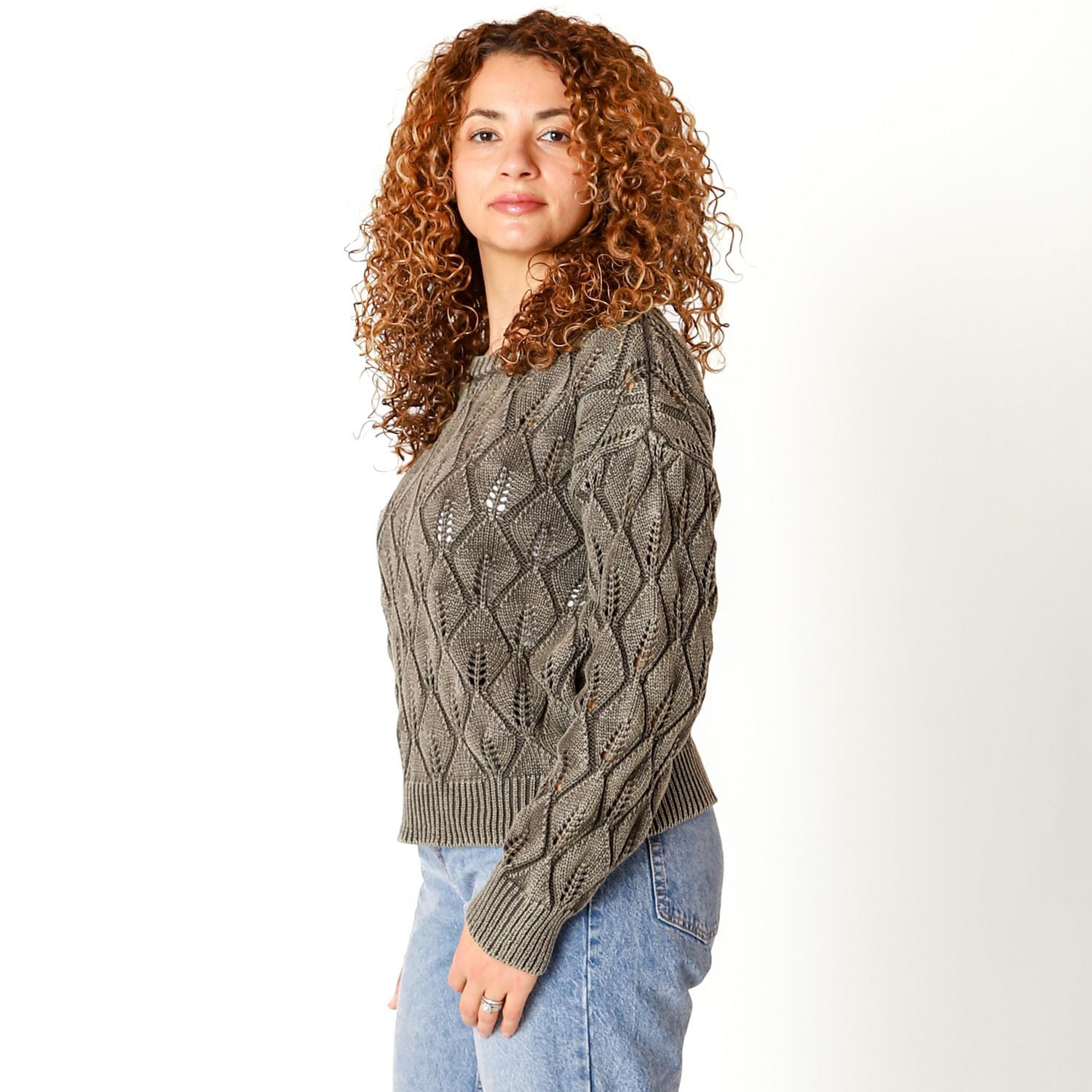 Devoted Pointelle Sweater with ribbed hem and cuffs,