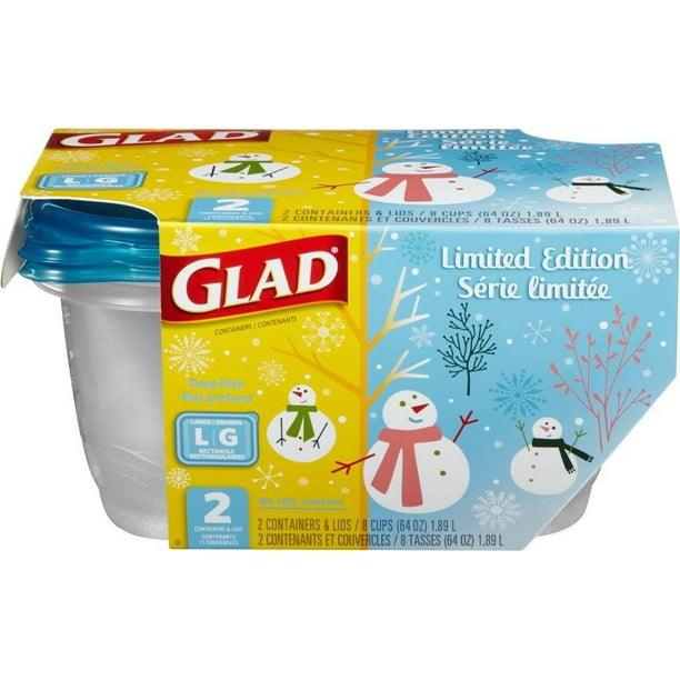 Glad Holiday Deep Dish Containers & Lids, 2 Count 
